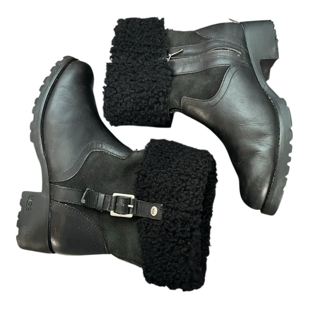 UGG Black Bellvue II Leather Boots with Shearling Lining Size 6 - Picture 3 of 12